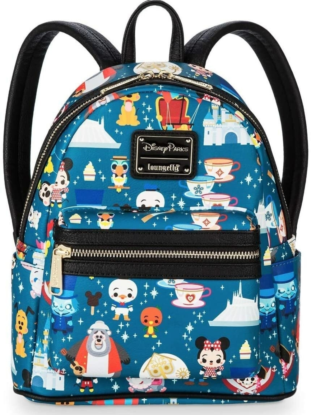 Disney Parks Loungefly Teacup Character Pattern Teal Multicolor Mini Backpack